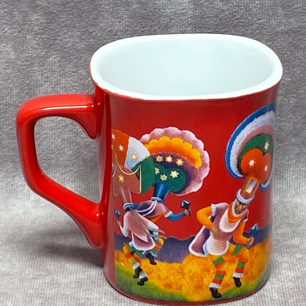 Nescafé Clásico Oaxaca Mexico Red Ceramic Mug 10 Oz With Colorful Folk Art